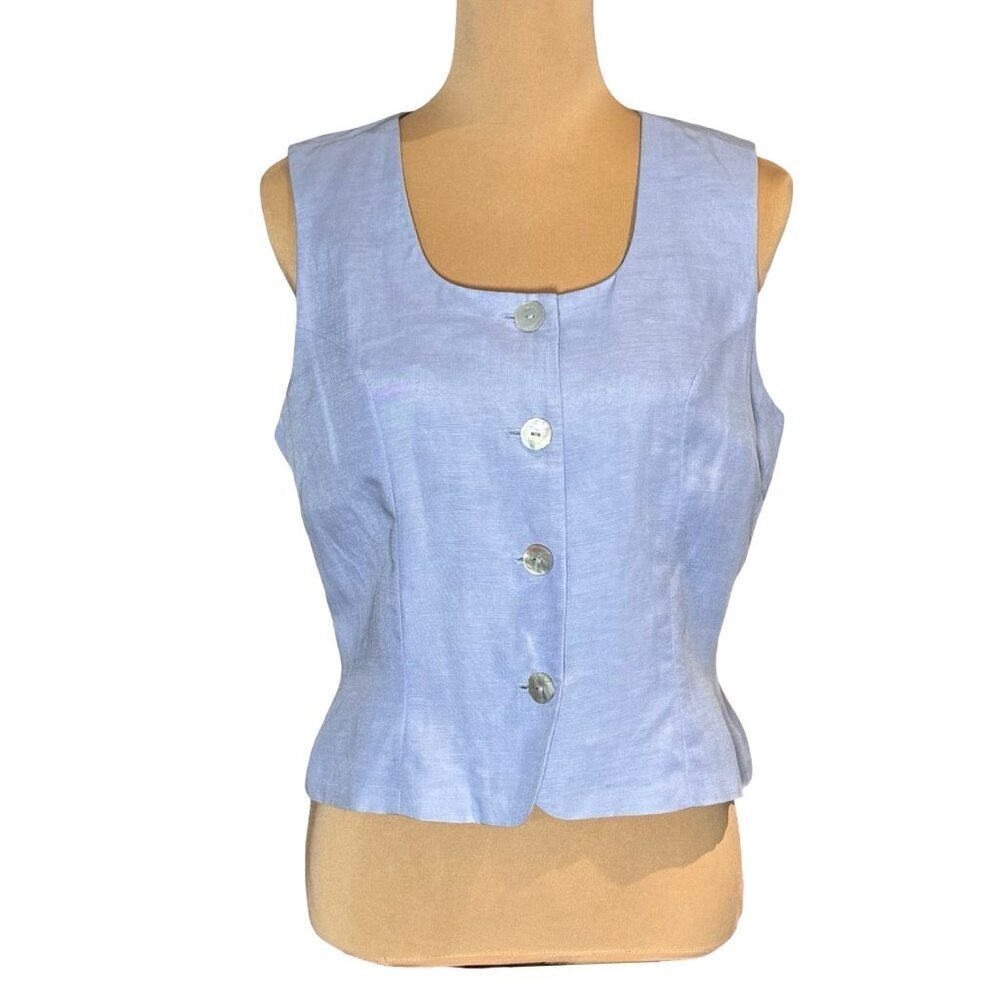 VTG 81 St & Park Waistcoat Vest Sz L Blue Linen Blend Preppy Old Money Career